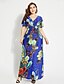 cheap Women&#039;s Dresses-Women&#039;s Floral Holiday Boho Maxi Slim Sheath Dress - Floral High Waist V Neck Summer Blue XXXXL XXXXXL XXXXXXL