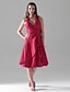 cheap Bridesmaid Dresses-A-Line Princess V Neck Halter Knee Length Taffeta Bridesmaid Dress with Ruffles Side Draping by LAN TING BRIDE®