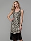 cheap Cocktail Dresses-The Great Gatsby Charleston Sheath / Column Sparkle &amp; Shine Beaded &amp; Sequin Homecoming Cocktail Party Dress Scoop Neck Sleeveless Tea Length Polyester with Sequin 2020