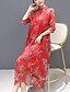 cheap Print Dresses-Women&#039;s Plus Size Party Going out Street chic Chinoiserie Loose Shift Dress - Solid Colored Plaid Animal Crane, Embroidered Crew Neck Summer Red XL XXL XXXL