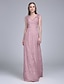 cheap Bridesmaid Dresses-Sheath / Column Bridesmaid Dress V Neck Sleeveless Two Piece Floor Length Lace with Sash / Ribbon