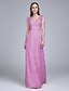 cheap Bridesmaid Dresses-Sheath / Column Bridesmaid Dress V Neck Sleeveless Two Piece Floor Length Lace with Sash / Ribbon