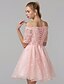 cheap Homecoming Dresses-A-Line Pastel Colors Cute Cocktail Party Dress Off Shoulder Short Sleeve Knee Length Lace with Sequin Appliques 2021