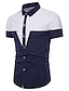 זול חולצות קז&#039;ואל לגברים-בגדי ריקוד גברים חולצה קולור בלוק צווארון חולצה שחור כחול נייבי שרוולים קצרים יומי חגים רזה צמרות בסיסי סגנון רחוב / קיץ / קיץ / סתיו