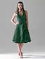 cheap Bridesmaid Dresses-A-Line Princess V Neck Halter Knee Length Taffeta Bridesmaid Dress with Ruffles Side Draping by LAN TING BRIDE®