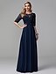 cheap Special Occasion Dresses-A-Line Minimalist Dress Formal Evening Floor Length Half Sleeve Illusion Neck Chiffon with Sash / Ribbon Bow(s) 2022