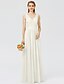 cheap Bridesmaid Dresses-Sheath / Column V Neck Floor Length Chiffon / Sheer Lace Bridesmaid Dress with Appliques / Sash / Ribbon / Pleats