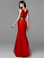 זול שמלות לאירועים מיוחדים-בתולת ים \ חצוצרה אלגנטית שמלה נשף רקודים עד הריצפה ללא שרוולים צווארון V תחרה עם תחרה חרוזים 2022
