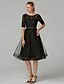 cheap Cocktail Dresses-A-Line Little Black Dress Dress Holiday Knee Length Half Sleeve Illusion Neck Tulle with Lace Bow(s) 2022 / Cocktail Party / Prom