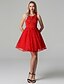 cheap Cocktail Dresses-A-Line Hot Homecoming Cocktail Party Dress Illusion Neck Sleeveless Short / Mini Satin with Crystals Appliques 2022