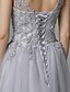 cheap Prom Dresses-A-Line Floral Dress Prom Floor Length Sleeveless Illusion Neck Tulle with Appliques 2022 / Formal Evening