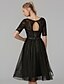 cheap Cocktail Dresses-A-Line Little Black Dress Dress Holiday Knee Length Half Sleeve Illusion Neck Tulle with Lace Bow(s) 2022 / Cocktail Party / Prom
