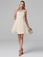 cheap Cocktail Dresses-A-Line Hot Homecoming Cocktail Party Dress Illusion Neck Sleeveless Short / Mini Satin with Crystals Appliques 2022