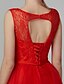 Χαμηλού Κόστους Φορέματα ειδικών περιστάσεων-Γραμμή Α Ανοικτή Πλάτη χαριτωμένο στυλ Καλωσόρισμα Κοκτέιλ Πάρτι Φόρεμα Λαιμός ψευδαίσθησης Αμάνικο Μέχρι το γόνατο Δαντέλα πάνω από τούλι με Φιόγκος(οι) 2021