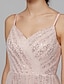 baratos Vestidos para Madrinhas-A-Line Bridesmaid Dress Spaghetti Strap Sleeveless Floor Length Tulle / Sequined with Pleats / Sequin 2022