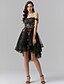 cheap Cocktail Dresses-A-Line Little Black Dress Dress Cocktail Party Knee Length Sleeveless Off Shoulder Tulle with Ruffles Embroidery 2022 / Prom / High Low