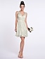 זול שמלות שושבינה-גזרת A צווארון V קצר \ מיני תחרה שמלה לשושבינה  עם תחרה על ידי LAN TING BRIDE®