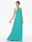 cheap Bridesmaid Dresses-Sheath / Column Spaghetti Strap / Y Neck Floor Length Chiffon / Corded Lace Bridesmaid Dress with Lace / Pleats by LAN TING BRIDE®