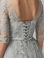 cheap Cocktail Dresses-A-Line Beautiful Back Dress Homecoming Short / Mini Half Sleeve Boat Neck Lace Bodice with Bow(s) Appliques 2022 / Illusion Sleeve / Prom