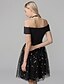 cheap Special Occasion Dresses-Ball Gown Little Black Dress Cocktail Party Prom Dress Off Shoulder Short Sleeve Short / Mini Spandex Tulle Sequined with Sash / Ribbon 2020