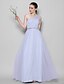 cheap Bridesmaid Dresses-A-Line One Shoulder Floor Length Tulle Bridesmaid Dress with Crystals / Criss Cross by LAN TING BRIDE® / Open Back