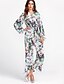 cheap Women&#039;s Jumpsuits &amp; Rompers-Women&#039;s Daily V Neck Green Wide Leg Jumpsuit, Floral M L XL Long Sleeve