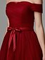 お買い得  イブニングドレス-Ball Gown Elegant &amp; Luxurious Dress Formal Evening Chapel Train Short Sleeve Off Shoulder Tulle with Bow(s) Ruched 2022