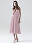 cheap Bridesmaid Dresses-A-Line Halter Neck / V Neck Tea Length Chiffon Bridesmaid Dress with Sash / Ribbon / Bow(s) / Ruched