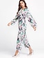 cheap Women&#039;s Jumpsuits &amp; Rompers-Women&#039;s Daily V Neck Green Wide Leg Jumpsuit, Floral M L XL Long Sleeve