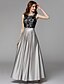 cheap Evening Dresses-A-Line Prom Formal Evening Black Tie Gala Dress Jewel Neck Sleeveless Ankle Length Satin Chiffon Lace Over Satin with Lace Insert Pattern / Print 2021