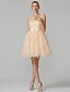 cheap Cocktail Dresses-A-Line Cute Homecoming Prom Dress Illusion Neck Sleeveless Short / Mini Tulle Floral Lace with Bow(s) Tier 2020