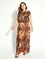 cheap Women&#039;s Dresses-Women&#039;s Sheath Dress Maxi long Dress Brown Short Sleeve Floral Summer V Neck Boho XL XXL 3XL 4XL 5XL 6XL / High Waist