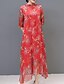 Χαμηλού Κόστους Print Φορέματα-Γυναικεία Μεγάλα Μεγέθη Πάρτι Εξόδου Κομψό στυλ street Κινεζικό στυλ Φαρδιά Σε γραμμή Α Φόρεμα - Μονόχρωμο Καρό Ζώο, Κεντητό Μίντι Στρογγυλή Ψηλή Λαιμόκοψη Γερανός