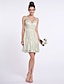 זול שמלות שושבינה-גזרת A צווארון V קצר \ מיני תחרה שמלה לשושבינה  עם תחרה על ידי LAN TING BRIDE®