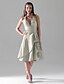 cheap Bridesmaid Dresses-A-Line Princess V Neck Halter Knee Length Taffeta Bridesmaid Dress with Ruffles Side Draping by LAN TING BRIDE®