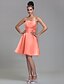 cheap Bridesmaid Dresses-A-Line Strapless Knee Length Satin Bridesmaid Dress with Draping Ruched by LAN TING BRIDE®