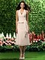 Χαμηλού Κόστους Φορέματα Παρανύμφων-Γραμμή Α / Πριγκίπισσα Λαιμόκοψη V / Δένει στο Λαιμό Κάτω από το γόνατο Σιφόν Φόρεμα Παρανύμφων με Πλαϊνό ντραπέ με LAN TING BRIDE®