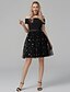 cheap Special Occasion Dresses-Ball Gown Little Black Dress Cocktail Party Prom Dress Off Shoulder Short Sleeve Short / Mini Spandex Tulle Sequined with Sash / Ribbon 2020