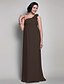 cheap Bridesmaid Dresses-Sheath / Column One Shoulder Floor Length Chiffon Bridesmaid Dress with Draping / Flower by LAN TING BRIDE®