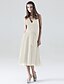 cheap Bridesmaid Dresses-A-Line Halter Neck / V Neck Tea Length Chiffon Bridesmaid Dress with Sash / Ribbon / Bow(s) / Ruched