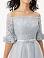 cheap Bridesmaid Dresses-Princess Off Shoulder Short / Mini Tulle / Corded Lace Bridesmaid Dress with Sash / Ribbon / Pleats
