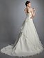 cheap Wedding Dresses-Ball Gown Wedding Dresses Sweetheart Neckline Court Train Lace Organza Strapless with Sash / Ribbon Beading Appliques 2021