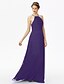 cheap Bridesmaid Dresses-Sheath / Column Spaghetti Strap / Y Neck Floor Length Chiffon / Corded Lace Bridesmaid Dress with Lace / Pleats by LAN TING BRIDE®