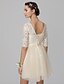 cheap Bridesmaid Dresses-A-Line Bateau Neck Short / Mini Lace / Tulle Bridesmaid Dress with Bow(s)