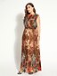 cheap Women&#039;s Dresses-Women&#039;s Sheath Dress Maxi long Dress Brown Short Sleeve Floral Summer V Neck Boho XL XXL 3XL 4XL 5XL 6XL / High Waist