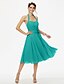 cheap Bridesmaid Dresses-A-Line Halter Neck Knee Length Chiffon Bridesmaid Dress with Sash / Ribbon / Bow(s) / Pleats