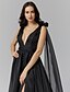 cheap Evening Dresses-Ball Gown Celebrity Style Furcal Formal Evening Dress Plunging Neck Sleeveless Court Train Organza Spandex with Tassel Split Front Flower 2020