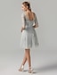 cheap Cocktail Dresses-A-Line Beautiful Back Dress Homecoming Short / Mini Half Sleeve Boat Neck Lace Bodice with Bow(s) Appliques 2022 / Illusion Sleeve / Prom