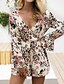 voordelige Dames jumpsuits &amp; rompers-Dames Bloemen Feestdagen / Strand Standaard / Boho V-hals Blozend Roze Beige Breed Been Ruimvallend Babypakje, Geometrisch Print M L XL Lange mouw Zomer