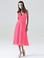 cheap Bridesmaid Dresses-A-Line Halter Neck / V Neck Tea Length Chiffon Bridesmaid Dress with Sash / Ribbon / Bow(s) / Ruched